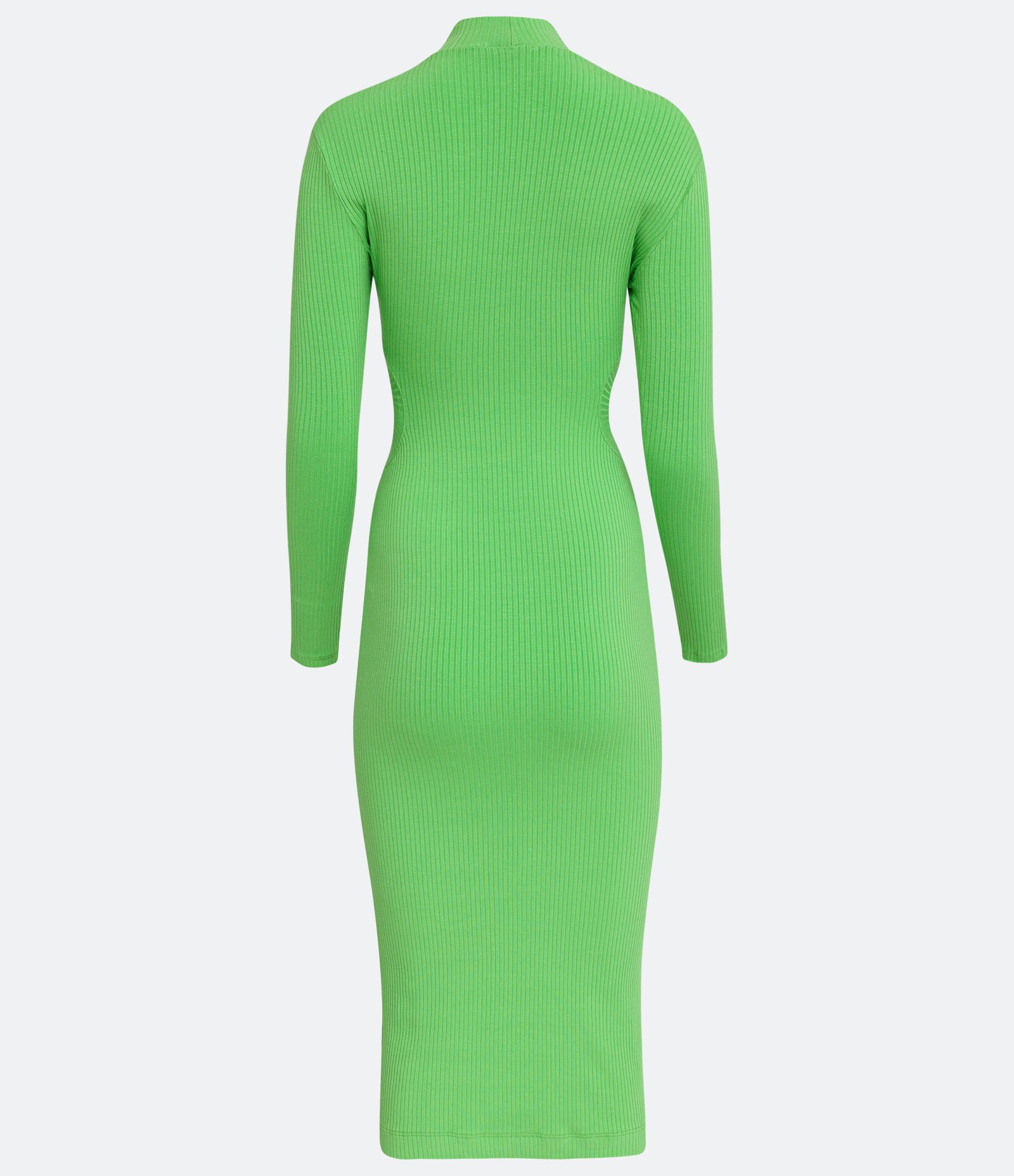 Vestido Midi em Ribana com Manga Longa e Aberturas Laterais Verde limão claro 6