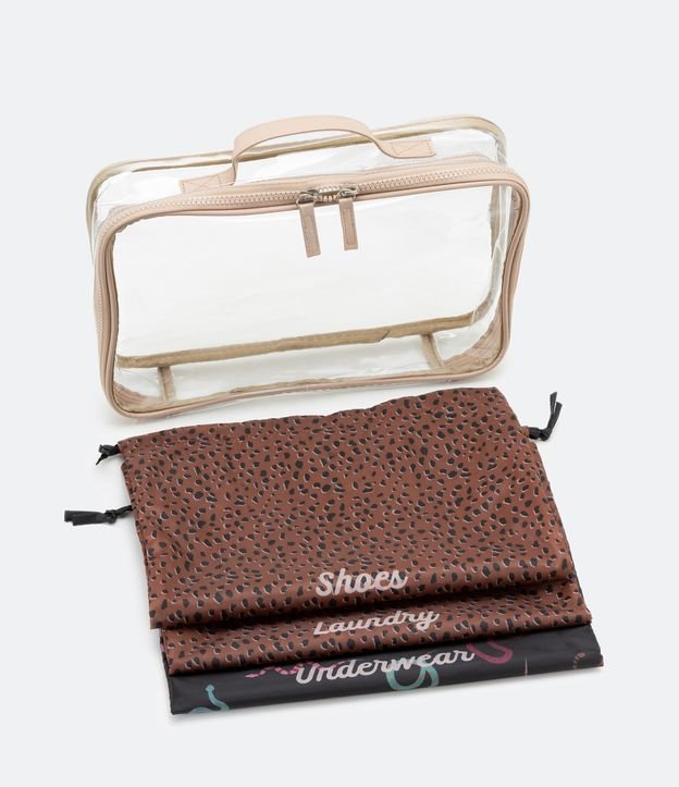 Kit 04 Nécessaire com Estampado Animal Print e "Underwear" "Laundry" "Shoes"
