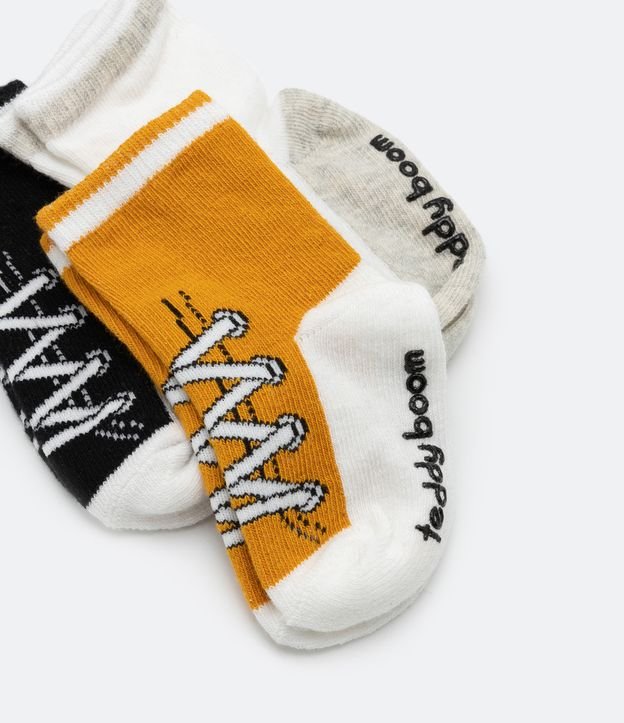 Kit 03 Pares de Medias Infantil con Estampado de Championes - Talle 0 a 18 meses Negro/Gris/Amarillo 2