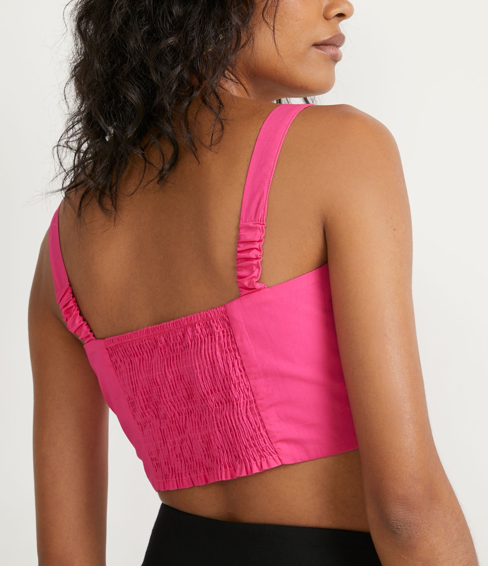 Blusa Regata Cropped em Tricoline com Lastex nas Costas Rosa 4