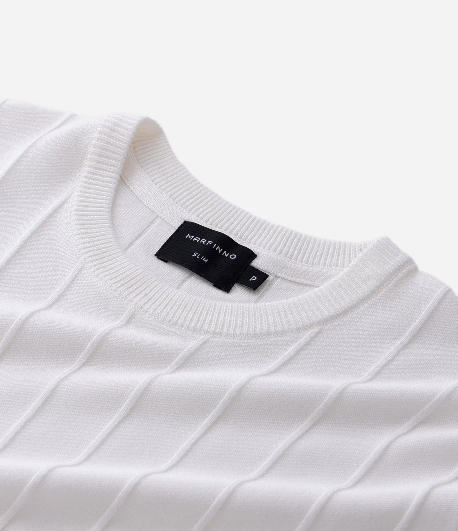 Camiseta Slim em Tricô com Relevos Verticais Off White 14
