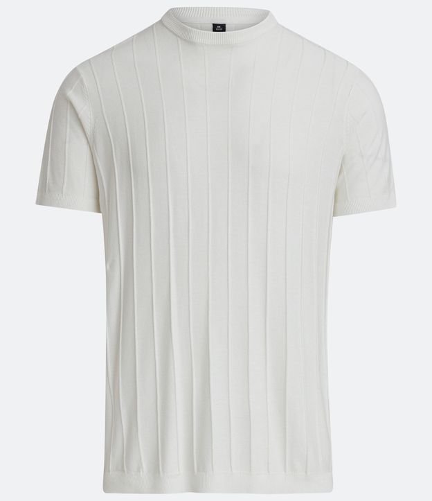 Camiseta Slim em Viscose com Textura de Listras e Manga Curta Off White 5
