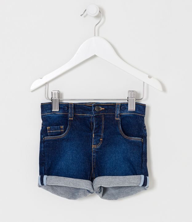 Bermuda Infantil em Jeans com Suspensório - Tam 0 a 18 meses Azul 3