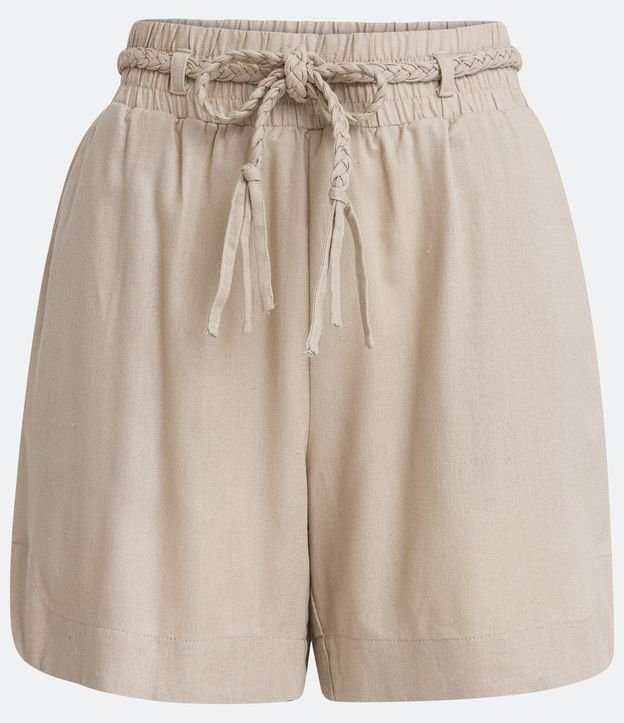Short en Viscolino con Cinturón Trenzado Beige 5