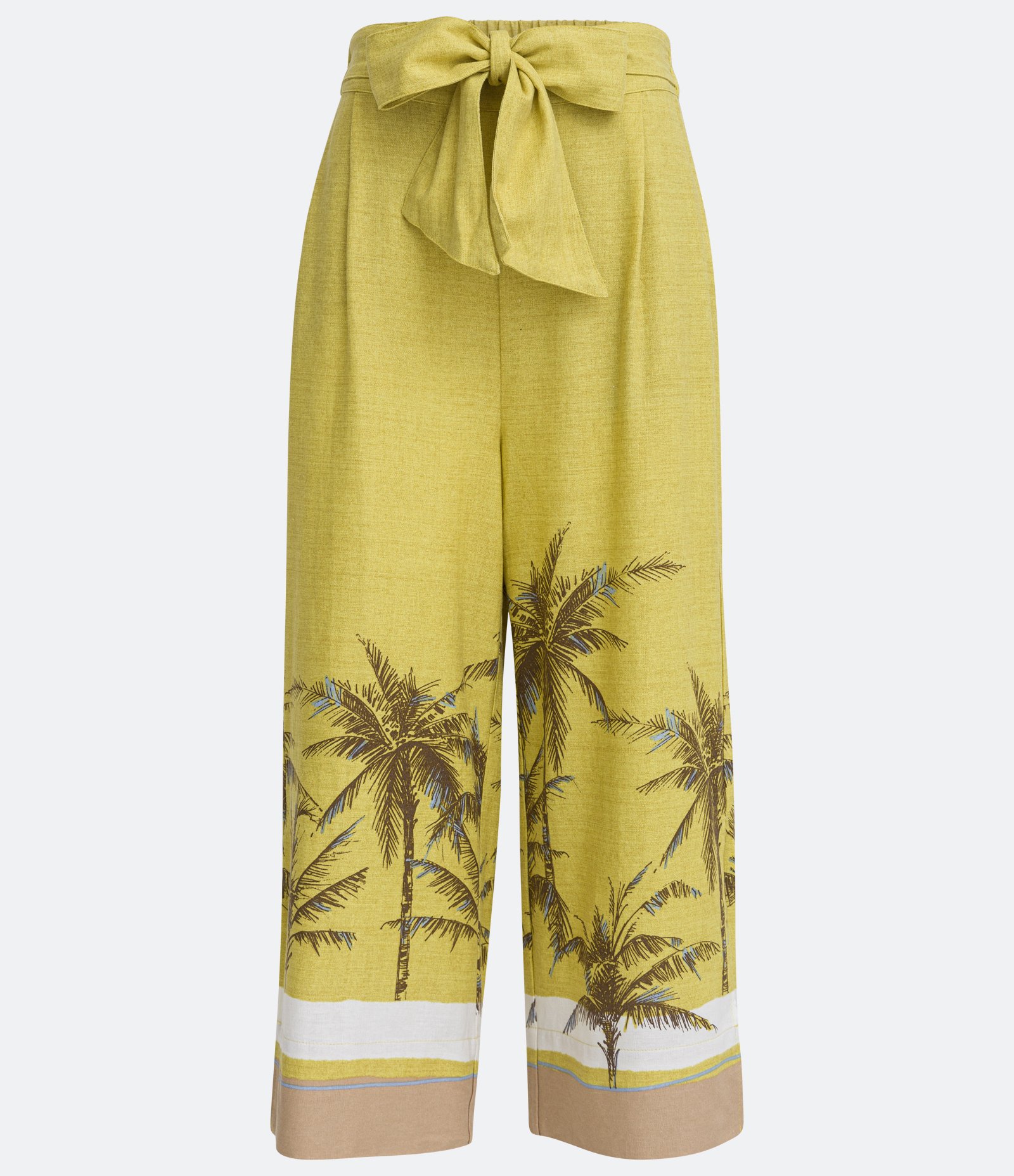Calça Pantacourt em Viscolinho com Estampa Tropical Amarelo 6