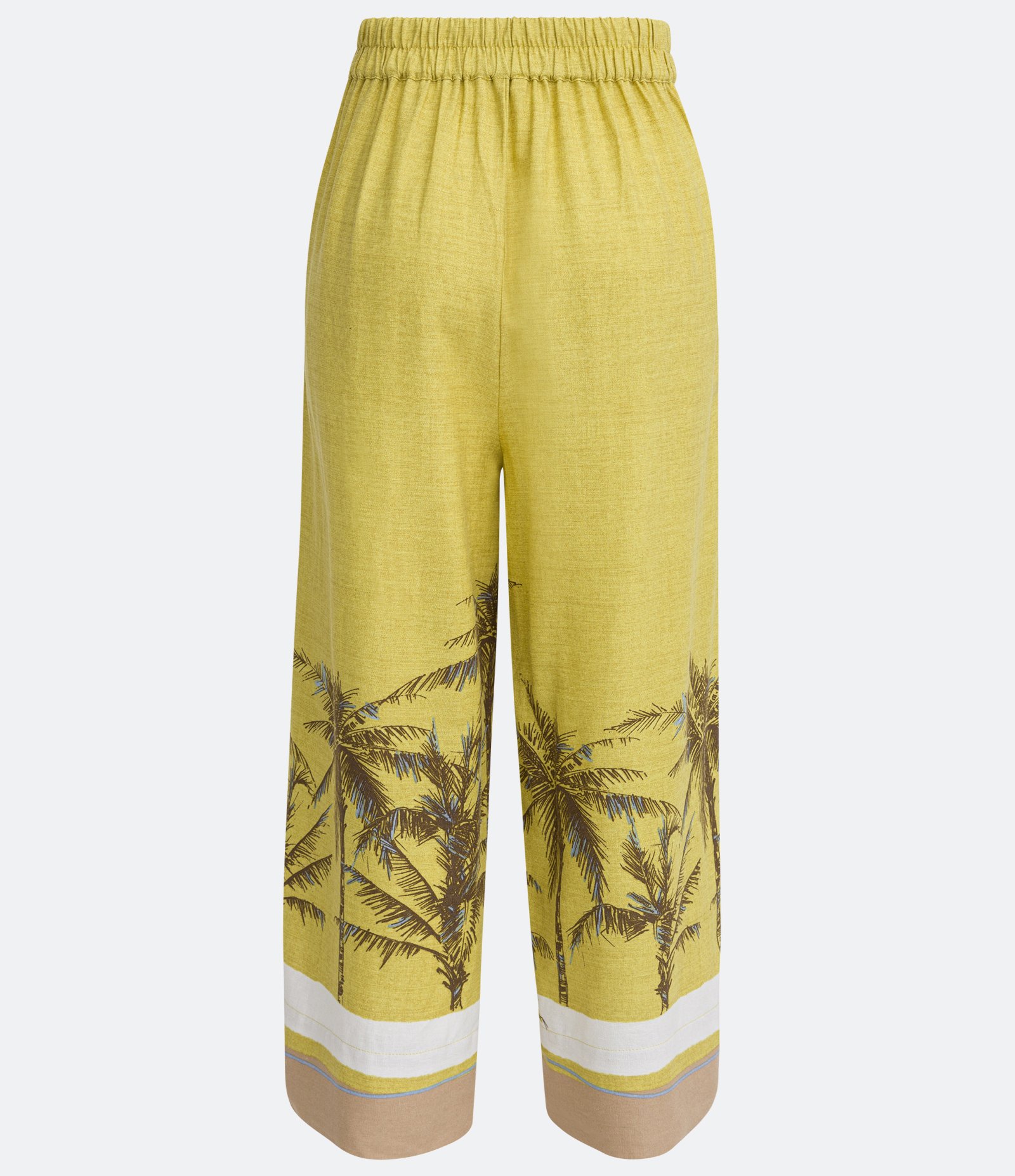 Calça Pantacourt em Viscolinho com Estampa Tropical Amarelo 7