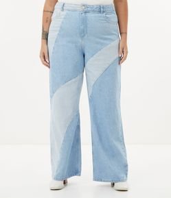 Calça Wide Leg Jeans com Patchwork Curve & Plus Size