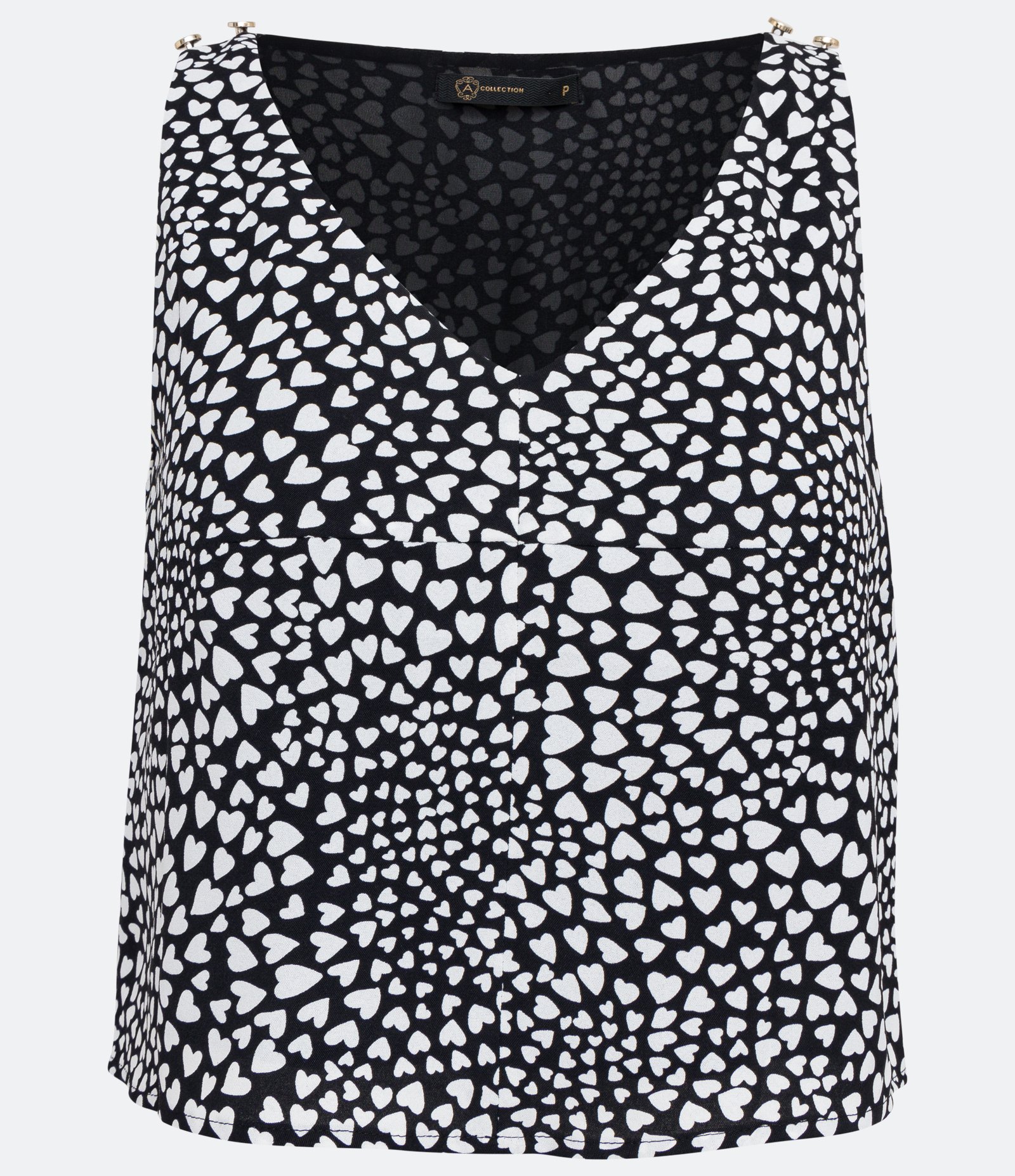 Blusa Curta com Estampa de Coração e Detalhe em Botão Preto 1