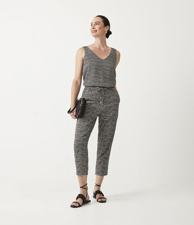 Blusa Musculosa con Escote V y Estampado Mini Cuadrados Gris 2
