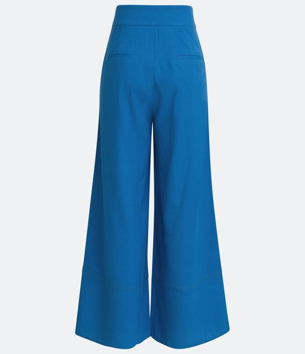 Pantalón Pantalona en Lino con Pliegues y Bolsillos Azul 6