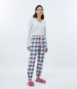 Blusa de Pijama em Viscolycra com Manga Longa e Detalhe Contrastante