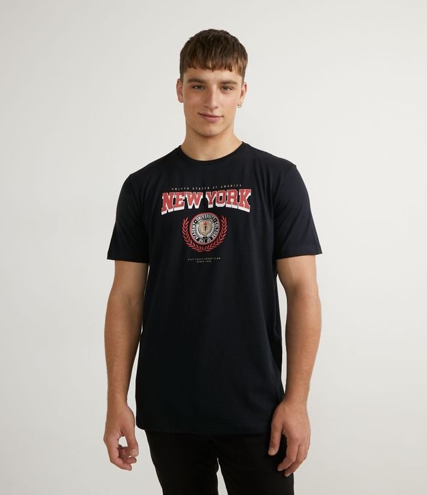 Camiseta Manga Curta em Algodão com Estampa New York - Cor: Preto - Tamanho: PP