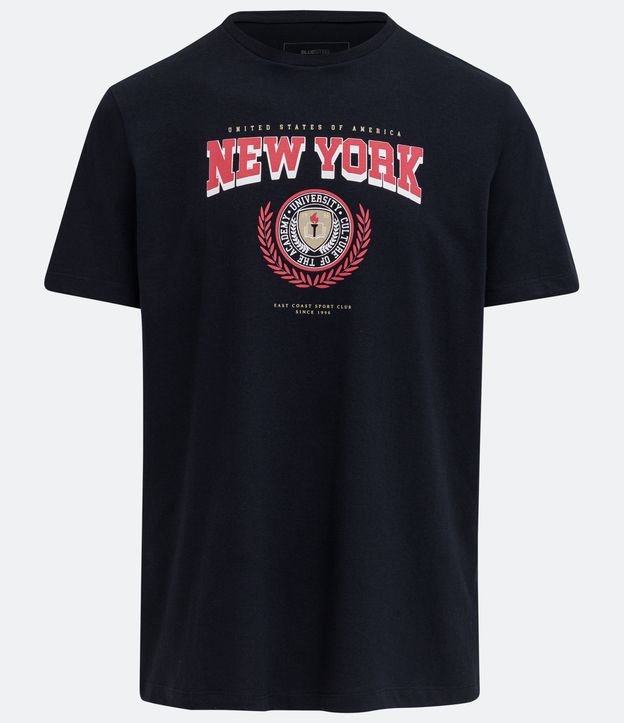 Camiseta Manga Curta em Algodão com Estampa New York Preto