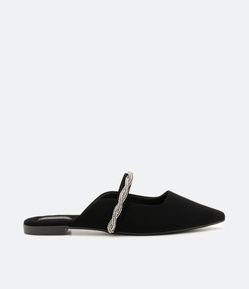 Sapatilha Mule com Bico Fino e Tira com Strass