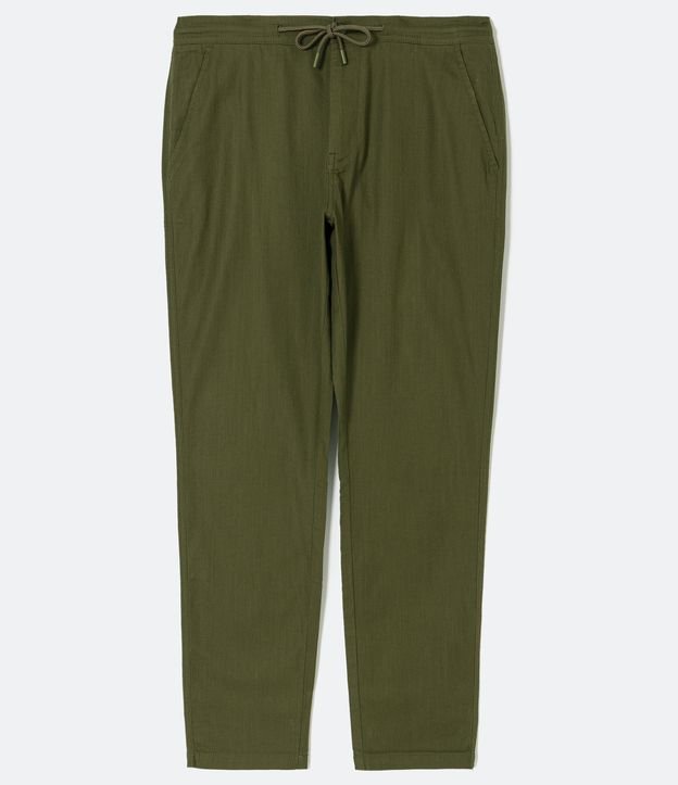 Calça Slim em Linho com Cós Elástico e Amarração
