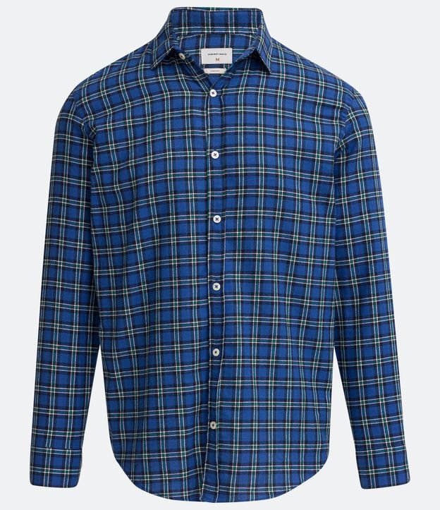 Camisa Comfort em Algodão com Estampa Xadrez Azul 5