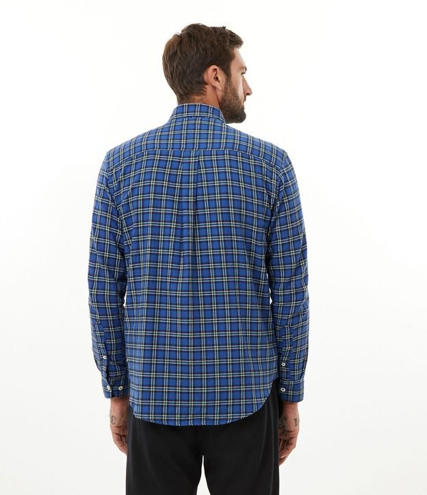 Camisa Comfort em Algodão com Estampa Xadrez Azul 3