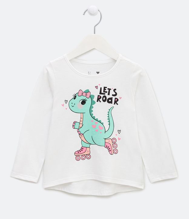 Blusa Infantil em Cotton com Estampa de Dinossaurinha - Tam  1 a 5 anos