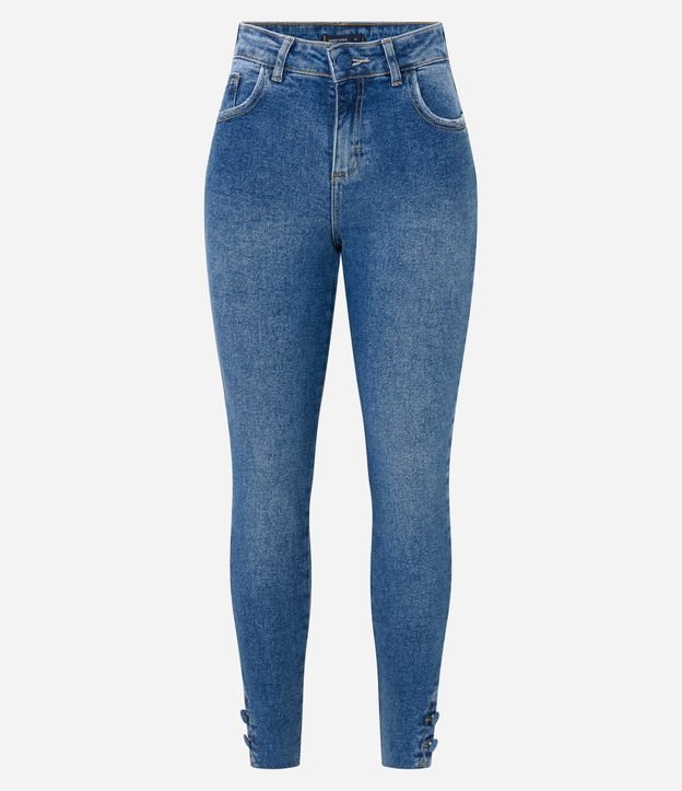 Calça Skinny Jeans com Botões Forrados na Barra Azul Médio 6