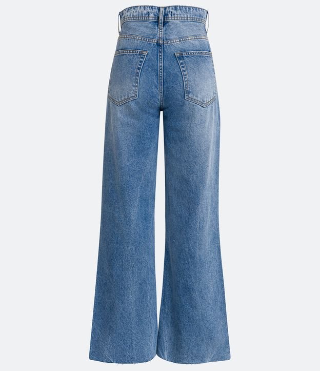 Calça Wide Leg Cintura Alta em Jeans com Rasgos e Barra a Fio Azul 6