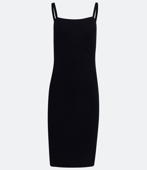 Vestido Corto de Punto Acanalado con Tirantes Medianos Negro 6