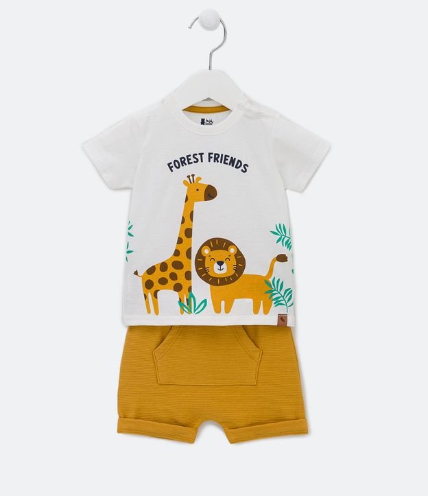 Conjunto Infantil com Estampa de Girafa e Tigre - Tam 0 a 18 meses