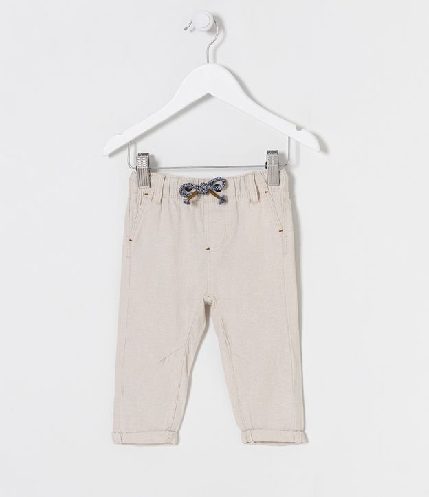 Pantalón Infantil con Bolsillo Fake y Cordón Contrastante - Talle 0 a 18 meses Beige 1