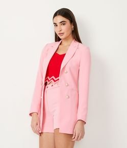 Blazer Alongado em Crepe com Botões e Bolsos