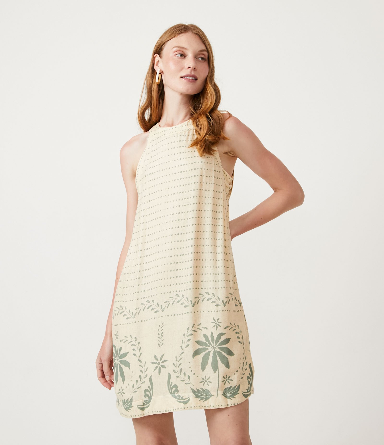 Vestido Curto  em Viscose com Estampa Floral Bege 1