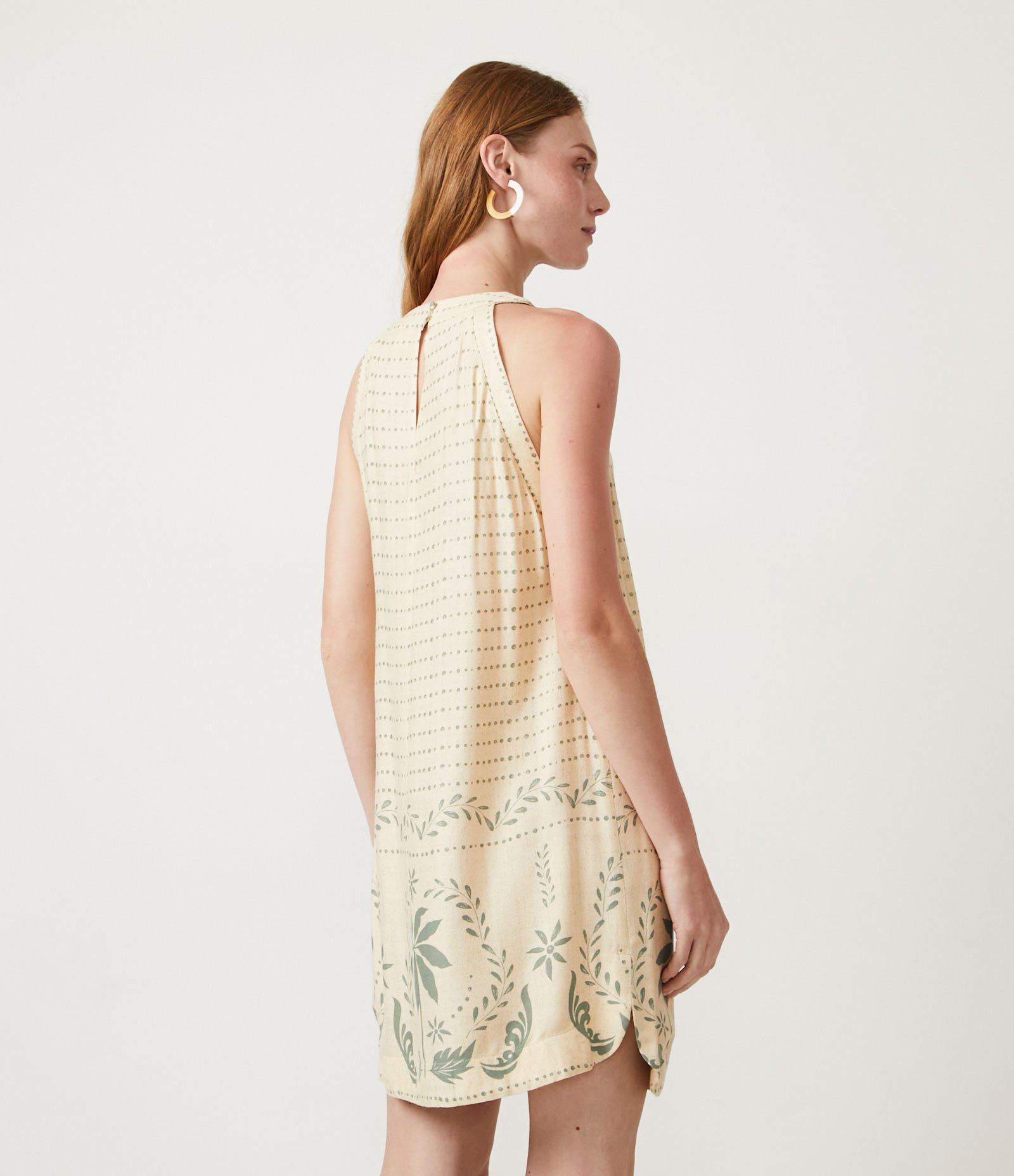 Vestido Curto  em Viscose com Estampa Floral Bege 3