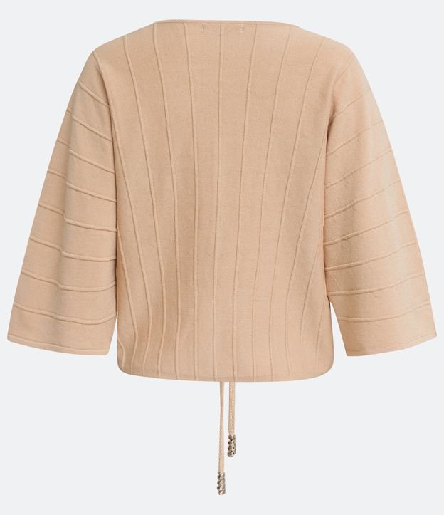 Blusa Ancha de Punto Texturizado con Manga Amplia y Pliegas Beige 6