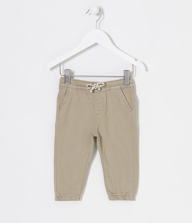 Calça Jogger Infantil em Sarja com Bolsos - Tam 0 a 18 meses