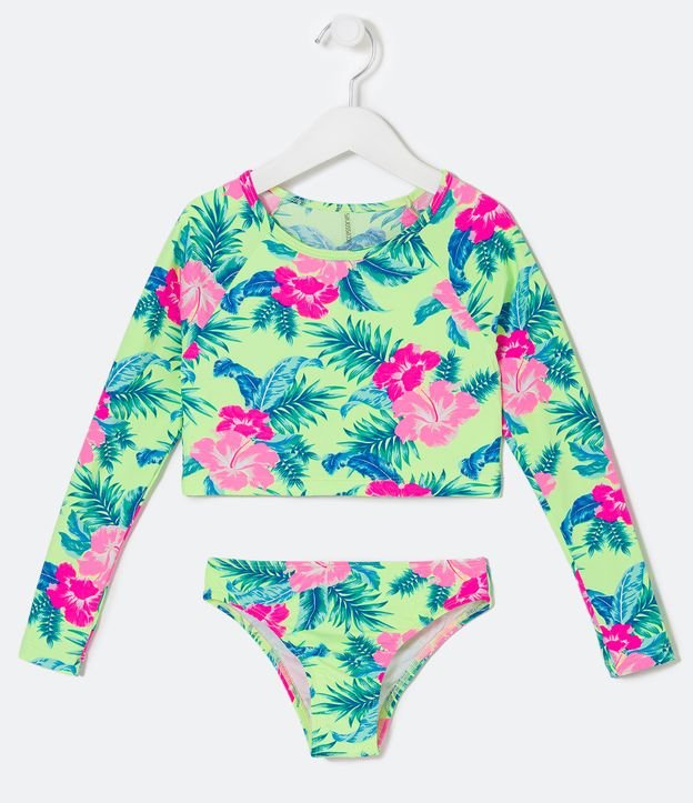 Biquíni Cropped em Poliamida com Estampa Floral - Tam 5 a 14 anos