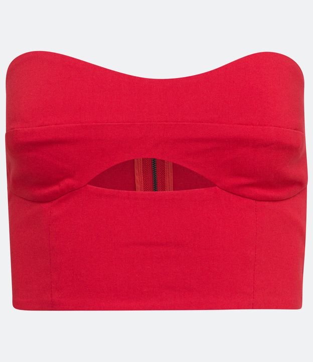 Blusa Cropped sin Breteles en Bengalina con Cutout Rojo 7