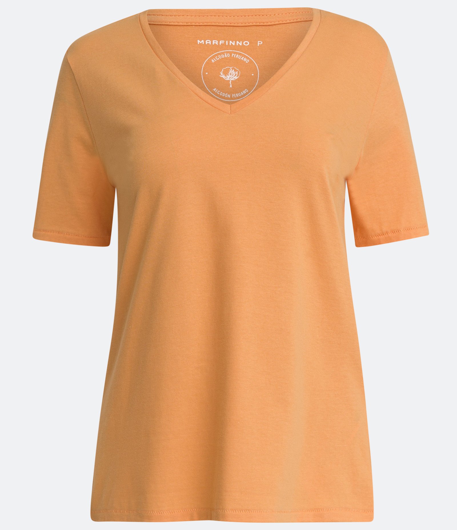 Blusa Básica em Algodão Peruano com Decote V Laranja Claro 5