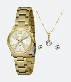 Kit Relógio Lince com Pulseira em Aço com Caixa em Metal LRG4713L-KM56C2KX