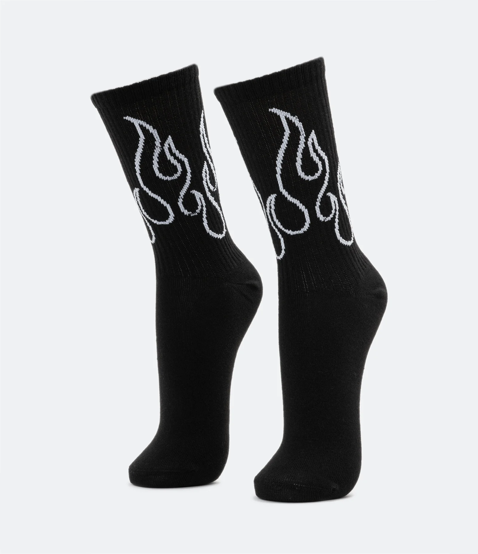 Meia Cano Alto em Algodão com Estampa Silhueta de Fogo Preto 1