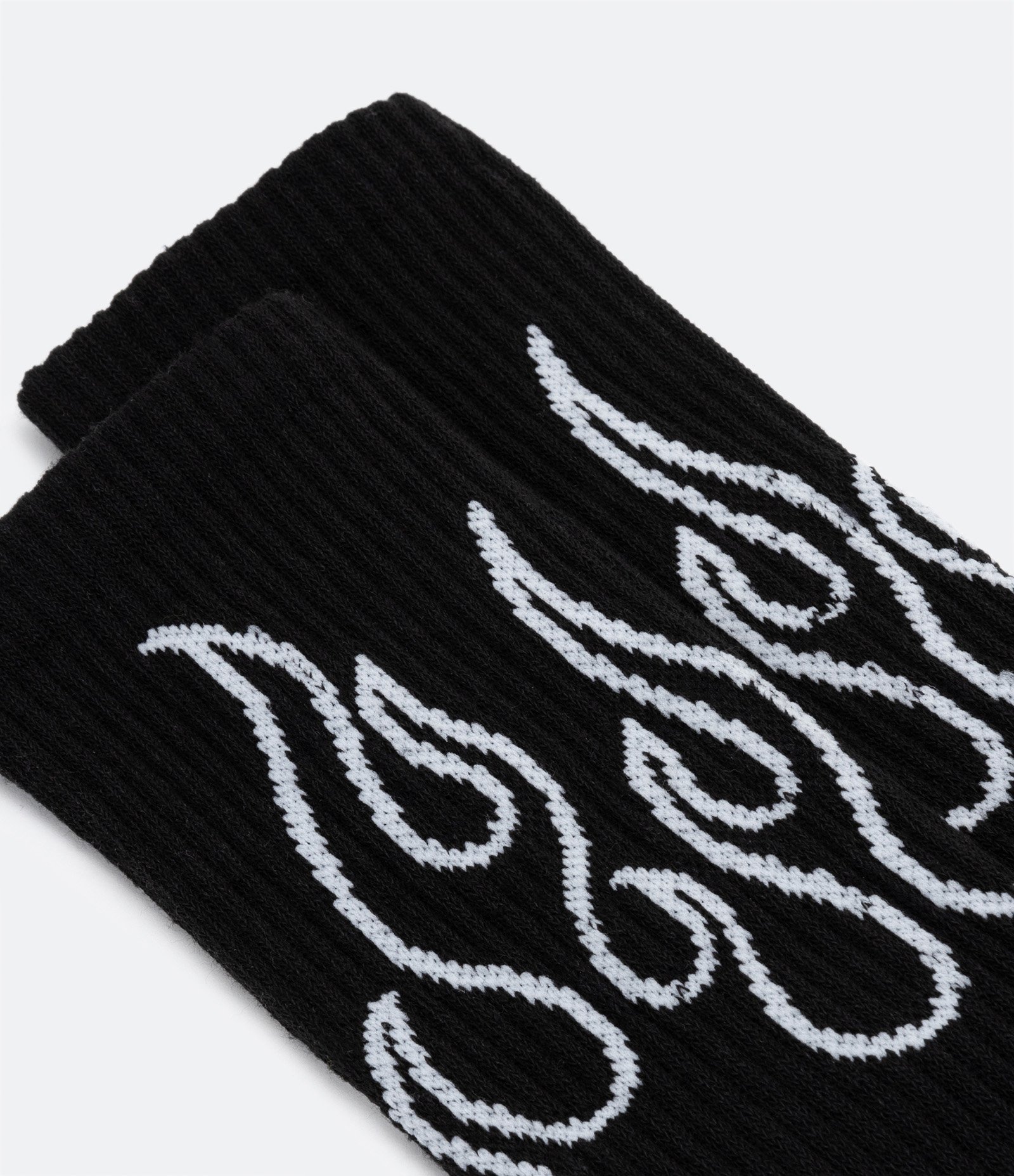 Meia Cano Alto em Algodão com Estampa Silhueta de Fogo Preto 3