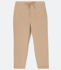 Calça Slim em Algodão com Elástico no Cós e Barra Dobrada