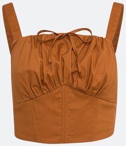 Blusa Regata Cropped em Algodão com Amarração e Franzido no Busto