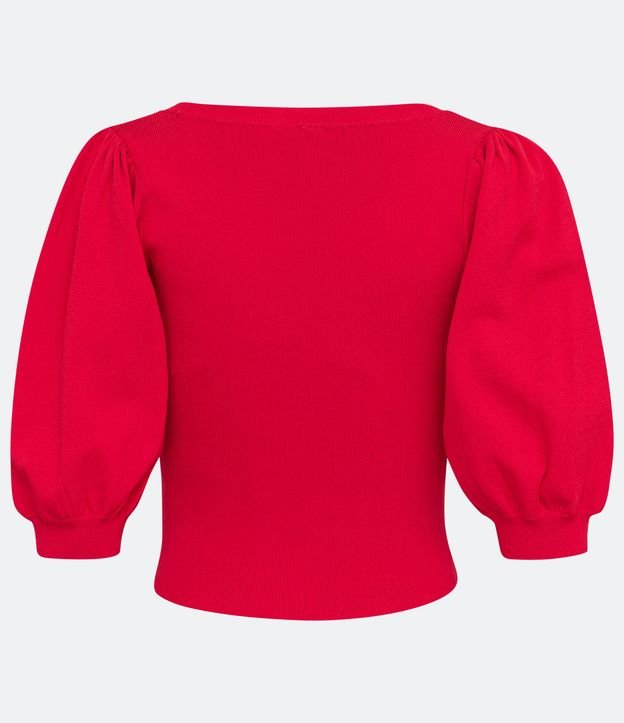 Blusa de Punto con Manga Abullonada Rojo 6
