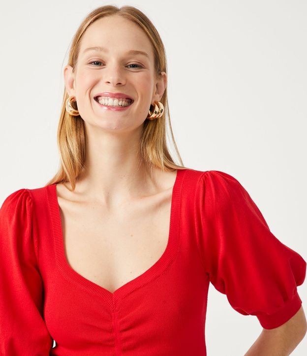Blusa de Punto con Manga Abullonada Rojo 4