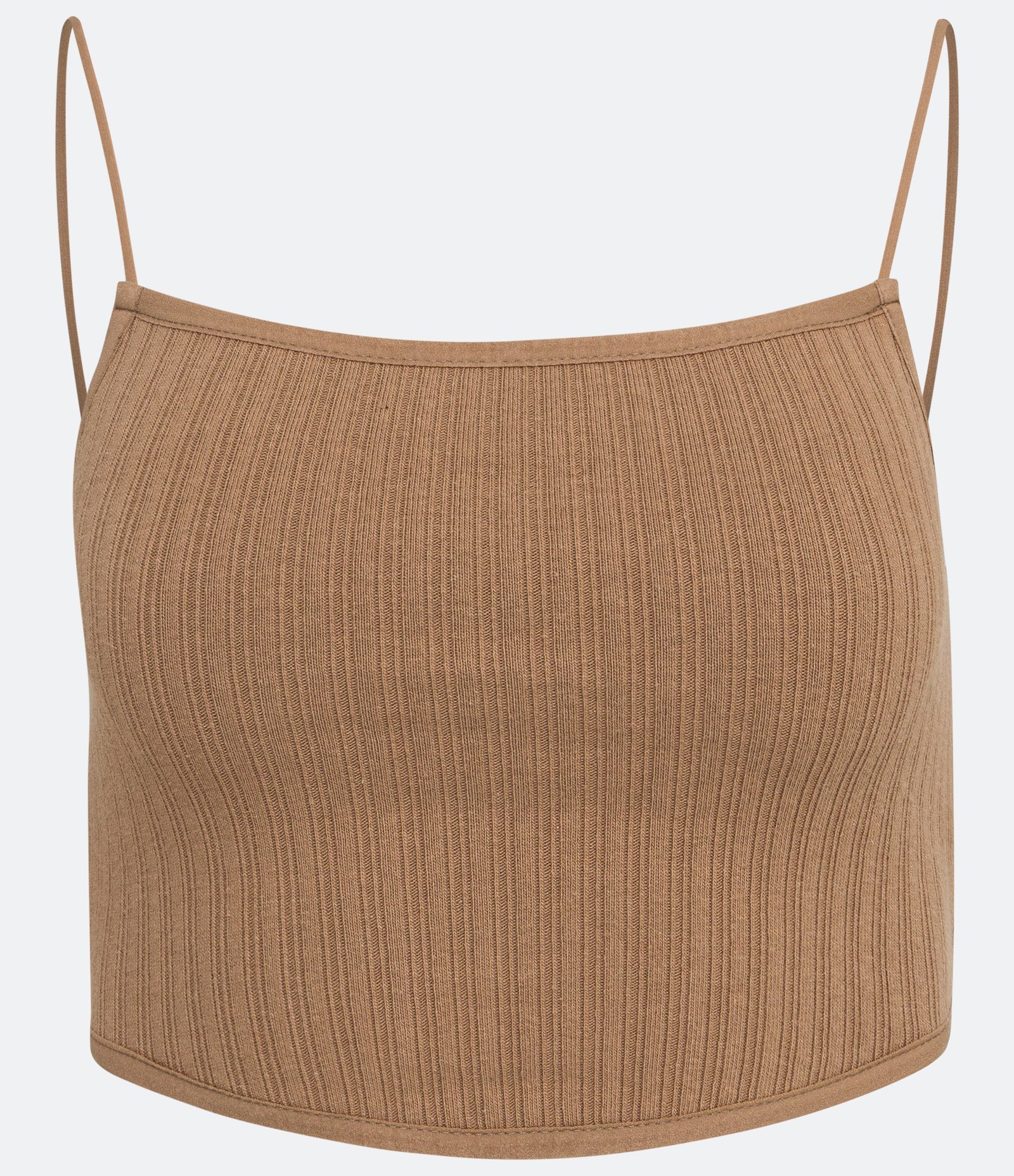 Blusa Regata Cropped em Algodão Canelado com Alças Finas Marrom 6