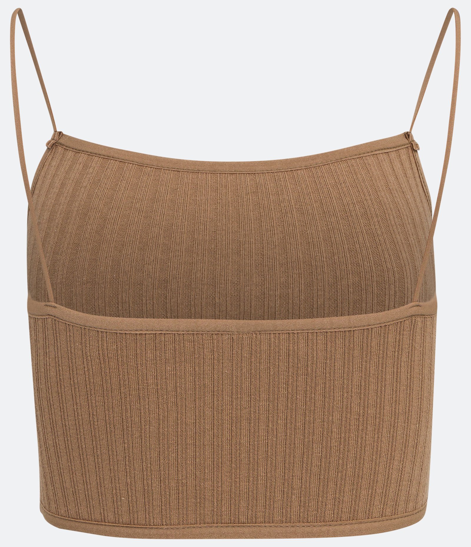 Blusa Regata Cropped em Algodão Canelado com Alças Finas Marrom 7