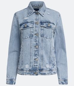 Jaqueta em Jeans com Recortes e Rasgos e Puídos