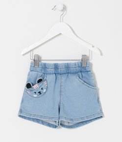 Short Clochard Infantil em Jeans com Bordado de Tigrinha - Tam 1 a 5 anos