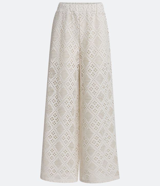 Pantalón Pantalona en Algodón Estampado y con Cintura Elástica Beige 6