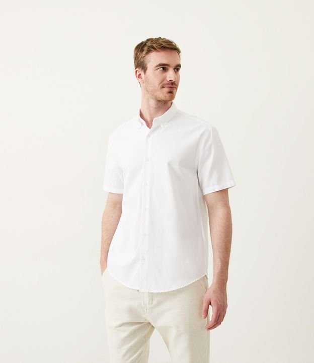 Camisa Regular em Algodão com Gola Colarinho e Manga Curta Branco 1