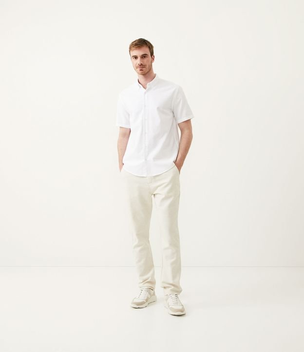 Camisa Regular em Algodão com Gola Colarinho e Manga Curta Branco 2