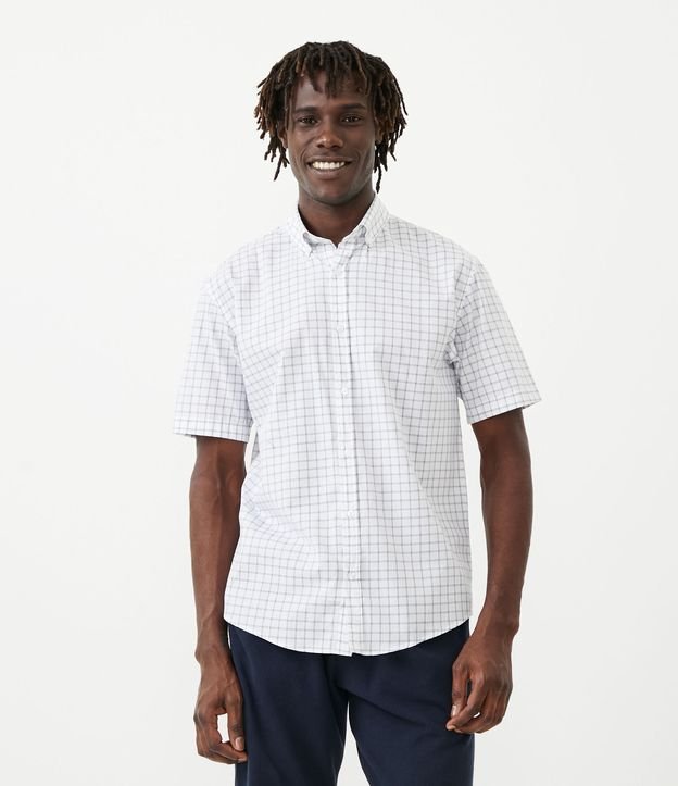 Camisa Comfort em Algodão com Estampa Xadrez - Cor: Branco - Tamanho: P